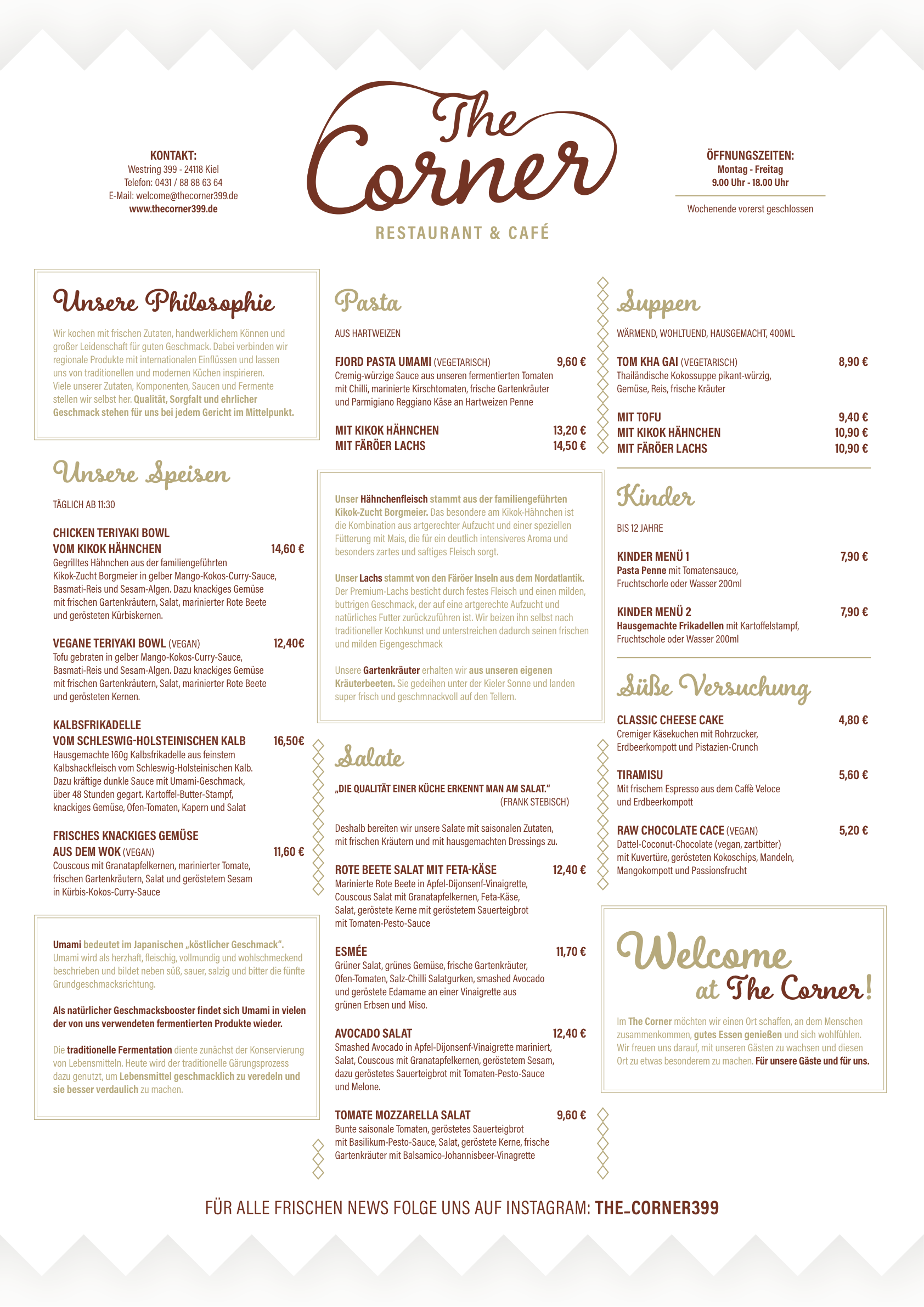 The Corner Speisekarte – Seite 1